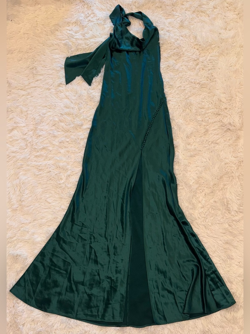 NEW SAU LEE Penelope High-Neck Backless Halter Satin Emerald Green Sz 8 - Picture 2 of 5